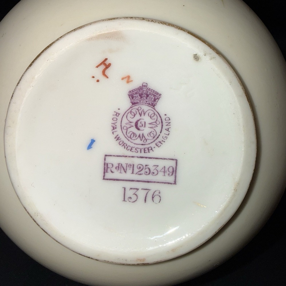 Antique Royal Worcester Porcelain Pitcher Hand Painted Floral #1376 England 4.5" - Picture 7 of 10